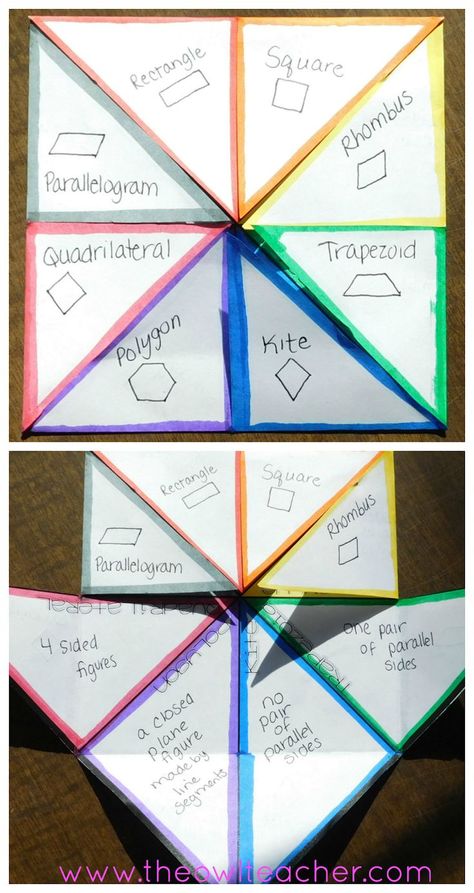 Teach polygons and geometry with these 10 ideas! These 10 activities will help you review the attributes of geometric shapes and there's a FREEBIE! Check it out NOW! Properties Of 2d Shapes Activities, Quadrilateral Activities 3rd, Polygon Activities, Introduction To Geometry, Geometry Games, Geometry Math, Geometry Lessons, Teaching Geometry, Cootie Catcher