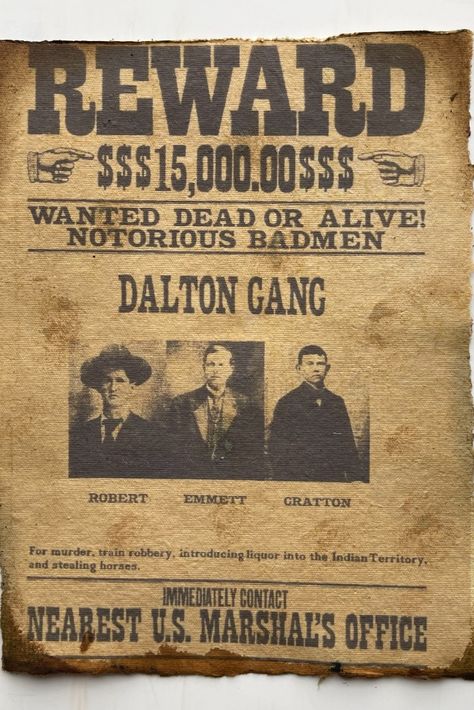 Wild West Wanted Poster Reward Poster, Craft Pictures, Dalton Gang, Old Western, Wanted Poster, Crafts With Pictures, Specialty Paper, The Good Old Days, Wild West