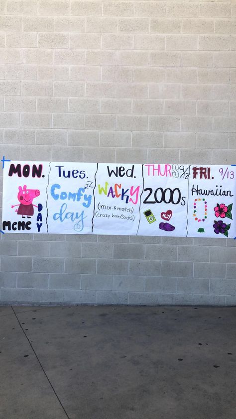 Senior Year Spirit Week, Student Senate, Cool Student Section Themes, Grade Wars Spirit Week, Spirit Week Ideas Middle School, Creative Spirit Week Ideas, Spirit Day Ideas Highschool, Homecoming Week Activities, Unique Student Section Themes