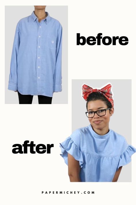 See how to turn an ordinary men's shirt into a chic ruffle sleeve mini dress or tunic top. In this easy DIY tutorial, I'll guide you step by step through the process. Don't forget to save this pin for later. #UpcyclingFashion #TransformingClothes #SewingHacks #MensShirtRefashion #SewingTutorial #ShirtMakeover #RepurposeClothes #WomensFashion Ruffle Sleeve Tutorial, Diy Ruffle Sleeve, Men's Shirt Refashion, Sleeve Tutorial, Shirt Makeover, Diy Ruffle, Mens Shirt Refashion, Ruffles Top, Repurposed Clothing