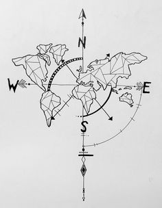 Small Black Tattoos, Baby Memorial Tattoos, Geometric Compass, World Map Tattoos, Tatuagem Masculina Pequena, Map Tattoos, The Girl With The Dragon Tattoo, Trendy Tattoo, Map Travel