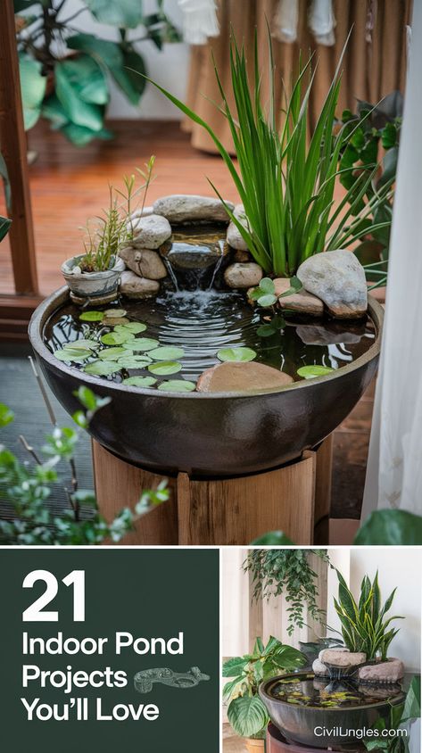 Discover 23 inspiring indoor pond ideas that bring tranquility into your living space. From small designs for apartments to elaborate setups, these ponds are perfect for creating a serene ambiance. Learn tips to incorporate nature, aquatic plants, and fish into your home decor. Indoor Pond Ideas, Indoor Pond, Pond Ideas, Aquatic Plants, Ponds, Small Designs, Easy Diy, Living Spaces, Fish