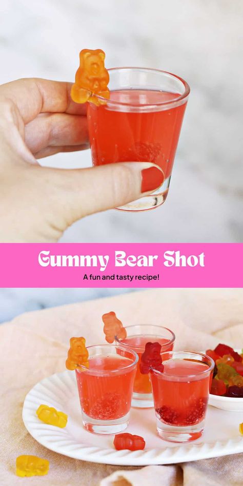 Gummy Bear Shot - A Beautiful Mess Gummy Bear Shots Recipe, Gummy Bear Shots Vodka, 50th Birthday Shots, Gummy Bear Jello Shots, Bear Themed Cocktails, Shotcuterie Party, Gummy Worm Cocktail, Gummy Bear Cocktail, Drunk Gummy Bears