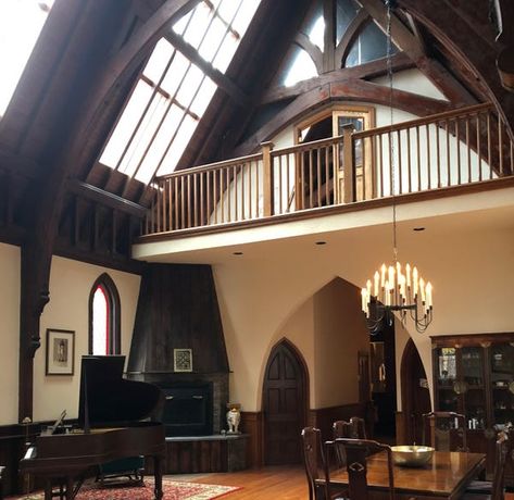 Church House Conversion, Converted Church House, Circle Windows, Restoring Old Houses, Chapel Conversion, Skylight Covering, Converted Church, Church Conversions, Luxury Townhouse