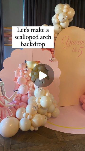 BALLOONS + Event Designer on Instagram: "Build with me 👷🏽‍♀️  Let’s make a scalloped backdrop arch   Items used  9mm MDF  A Hinge 25 cm circle base (mine is an old lamp cover)  Wooden struts for the back and some brackets  If you enjoy this comment, save and share x  • • • • • • • • •  #diy #buildwithme #propmaking #balloons #diycrafts #diyprojects #birthdaygirl  #babyshowersetup #balloondecoration #fairy #backdrop #balloondecor #balloonarch #balloongarland #pastelballoons #ballooninstallation #balloonstylist #partyballoons #fairygardenparty #bridalshower #theeventcollectivex #doublestuffed #customcolour #luxuryballoons #partystyling #party #thedetailscompany" Circle Backdrop With Drapes And Balloons, Wood Arch Backdrop With Balloons, Diy Party Arch, Diy Round Backdrop Cover, Attaching Balloons To Backdrop, Fairy Backdrop, Diy Arch Backdrop, Arch Backdrop Panels Size, Backdrop Arch