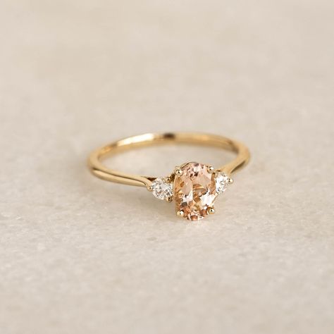 Morganite and Diamond Ring 14k Gold - Kindra Non Traditional Engagement Rings Stones, Non Traditional Engagement Ring, Engagement Rings Gold Oval, Oval Yellow Gold Engagement Ring, Peach Engagement Ring, Non Traditional Wedding Rings, Non Traditional Engagement Rings, Engagement Ring Morganite, Morganite Rings