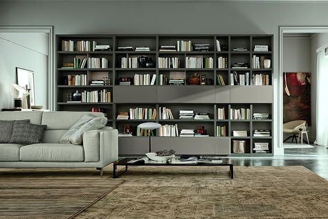 Living Room Units, Bookcase Wall Unit, Italian Living, Living Room Wall Units, Console Table Living Room, Credenza Design, Office Storage Furniture, Bookcase Design, Bookcase Wall