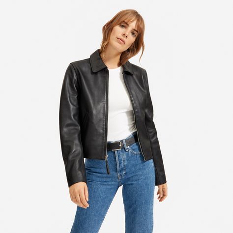 Women’s Modern Leather Jacket | Everlane French Capsule Wardrobe, French Wardrobe, Leather Flight Jacket, Womens Black Leather Jacket, Best Leather Jackets, French Women Style, Lambskin Leather Jacket, Garment Factory, French Women