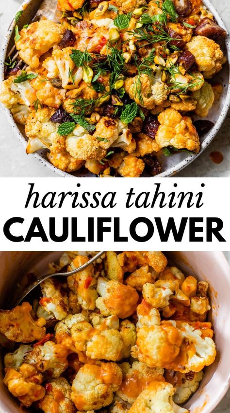 This Copycat True Food Kitchen Harissa Tahini Cauliflower is a one-of-a-kind side dish. Made with roasted cauliflower, coated in a spicy harissa tahini sauce then sprinkled with fresh herbs, it's a delicious way to enjoy cauliflower. True Food Kitchen Recipes, Harissa Paste Recipe, Tahini Cauliflower, Vegetarian Recipes For Beginners, Harissa Recipes, Roasted Cauliflower Steaks, True Food Kitchen, Tahini Recipe, Cauliflower Fritters