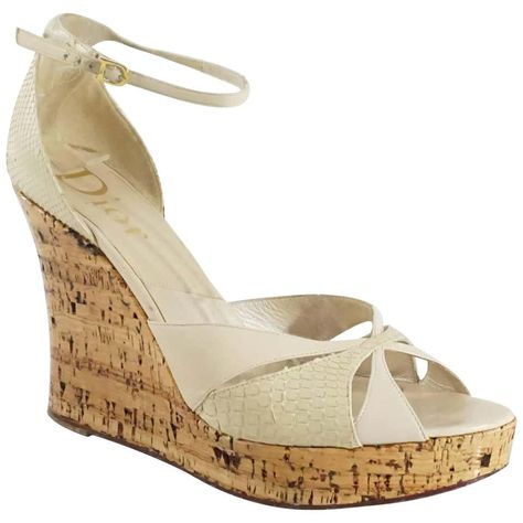 For Sale on 1stdibs - These Christian Dior cork wedges have beige straps. One of the straps have a snakeskin texture. The wedge is made to have a cork appearance. These wedges Heels Brown, Cork Wedges, High Heel Wedges, T Strap Sandals, Miss Dior, Platform Pumps, Ankle Straps, Braided Leather, Espadrilles Wedges