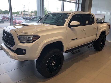 2019 white Toyota Tacoma TRD with Nitto Tires #Toyota #Tacoma #ToyotaTacoma #TRD #TacomaTRD #Nitto #Wheels #CVD #CVDauto #CustomVehicleDesign @NittoTires @Toyota Toyota Tacoma White, White Tacoma, Lifted Tacoma, Toyota Tacoma Sport, Toyota Tacoma Lifted, White Toyota, Tacoma Toyota, Toyota Tacoma 4x4, Tacoma 4x4