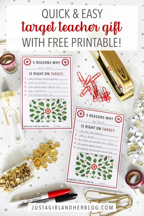 Simple, Meaningful Target Teacher Gift (with Free Printable!) Teacher Christmas Gift Card Printable, Teacher Target Gift Card Printable, Target Gift Card Teacher Free Printable, Gift Card Teacher Gifts Christmas, Target Gift Card Ideas, Target Teacher Gift, Abby Lawson, Encouragement Printables, Target Gift Card