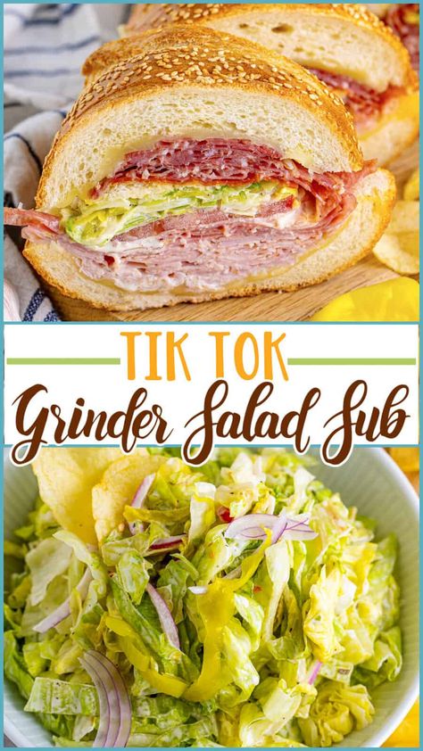 Tik Tok Grinder Salad, Tik Tok Grinder, Sausage Orzo, Italian Sandwich Recipes, Grinder Salad, Recipes Chili, Pasta Bread, Italian Lunch, Sandwich Lunch