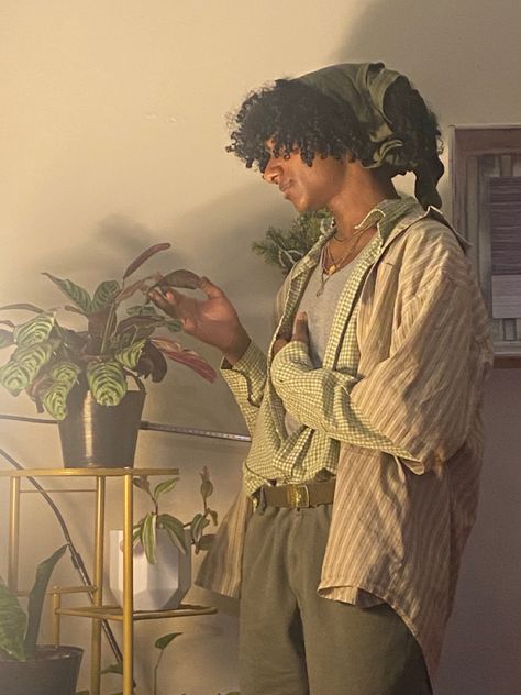 Earthy Boho Outfits Men, Male Gardener Aesthetic, Earthy Dreadheads, Earthy Boy Aesthetic, Cottagecore Outfits Men, Earthy Outfits Men, Earthy Black Men, Earthy Men, Hippie Outfits Men