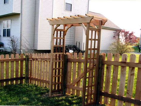 Pergola With Gate Entrance, Fencing Companies, Outside Living, Entrance Gates, Arbor, Small Backyard, Front Porch, Patio Garden, Fence