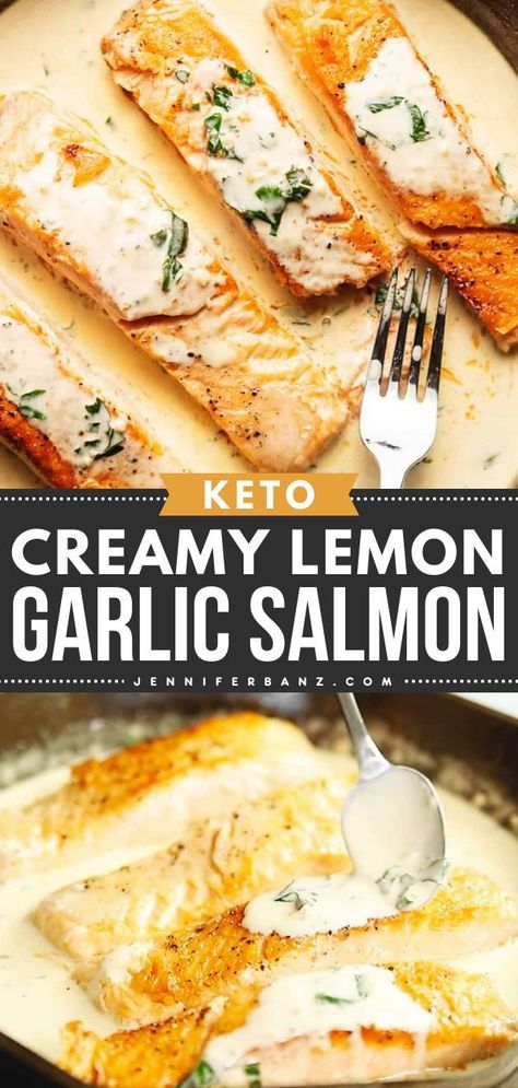 Keto Salmon Bowl, Creamy Lemon Garlic Sauce, Keto Salmon Recipes, Low Carb Salmon Recipes, Salmon Recipes Oven, Low Carb Salmon, Lemon Garlic Salmon, Lemon Garlic Sauce, Low Carb Meats