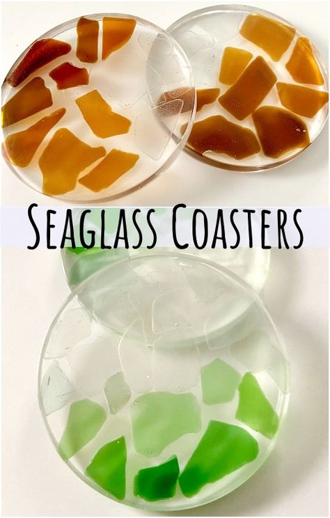 Sea Glass Designs | Decorations & Art - Coastal Decor Ideas Interior Design DIY Shopping Seaglass Projects Diy, Brown Beach Glass Art, What To Do With Sea Glass Ideas, Seaglass Resin Art, Brown Sea Glass Art, Seaglass Coasters, Seaglass Diy, Seaglass Projects, Apartment Crafts