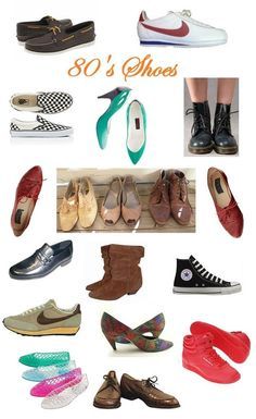 Different styles of 1980's popular footwear- Doc Martins, Converse & Jellies! Description from pinterest.com. I searched for this on bing.com/images 80s Fashion Guide, Shoes 80s Style, 80s Fashion Essentials, Nike 80s Shoes, Popular 80s Things, 80s Nike Shoes, 80’s Shoes, Shoes In The 80s, 80s Fashion Shoes