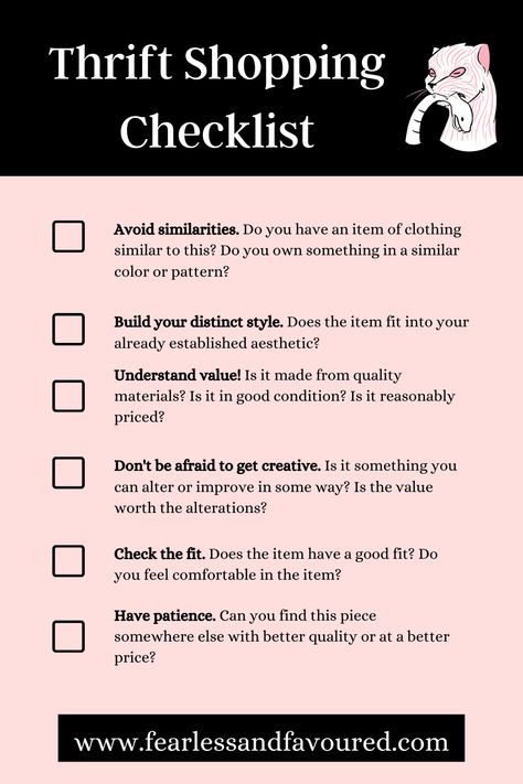 thrift shopping checklist, free printable Small Thrift Store Ideas, Thrift Content Ideas, Thrift Shopping Tips, Thrift Shop Quotes, Thrift Shop Ideas, Thrift Tips, Thrift Aesthetic, Thrifting Tips, Shopping Checklist