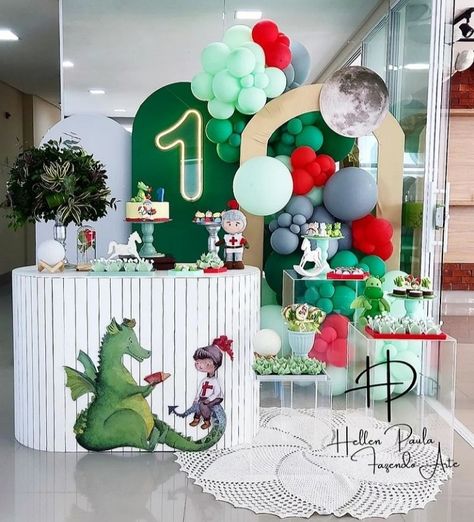 Dragon Themed First Birthday Party, Medieval Baby, 4th Birthday Boys, Dragon Birthday Parties, Prince Party, Twins 1st Birthdays, Dragon Birthday, Dragon Party, Birthday Book