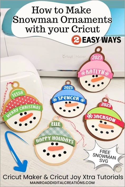 Paper Ornaments Cricut, Cricut Snowman Projects, Cricut Paper Ornaments, Personalized Ornaments Diy, Acrylic Ornaments Diy, Diy Personalized Christmas Ornaments, Cricut Christmas Ornaments, Cruffin Recipe, Christmas Ornament Tutorial