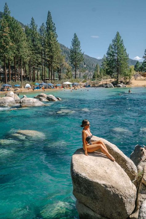 visiting Sand Harbor Lake Tahoe: Information & parking tips to know before you go Tahoe Summer Outfits, Summer Cabin Aesthetic, Lake Tahoe Summer Outfits, Summer By The Lake, Sand Harbor Lake Tahoe, San Francisco Road Trip, Lake Tahoe Beach, Summer Travel Aesthetic, Lake Tahoe Summer