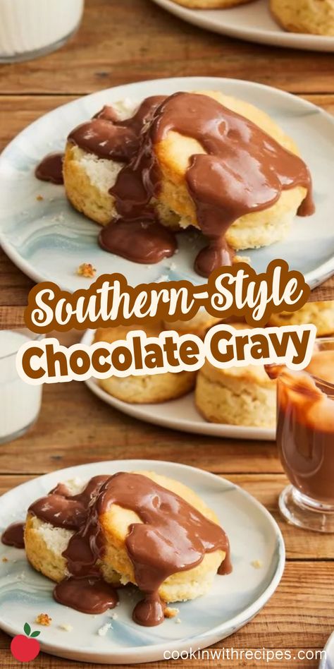 Southern-Style Chocolate Gravy Recipe - Cooking with Recipes Homemade Cream Gravy, Crockpot Chocolate Gravy, Chocolate And Biscuits, Chocolate Gravy Pie, Choc Gravy Recipe, Chocolate Biscuits And Gravy, Southern Style Breakfast, Homemade Southern Recipes, Southern Christmas Food Ideas