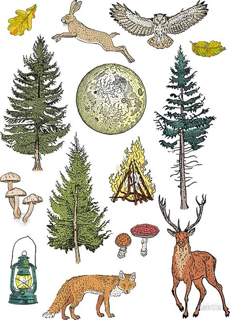 Forest adventure pattern Forest Stickers Printable, Nature Stickers Aesthetic, Tree Stickers Printable, Druid Journal, Diario Aesthetic, Forest Stickers, Forest Collage, Forest Elements, Altoids Wallet