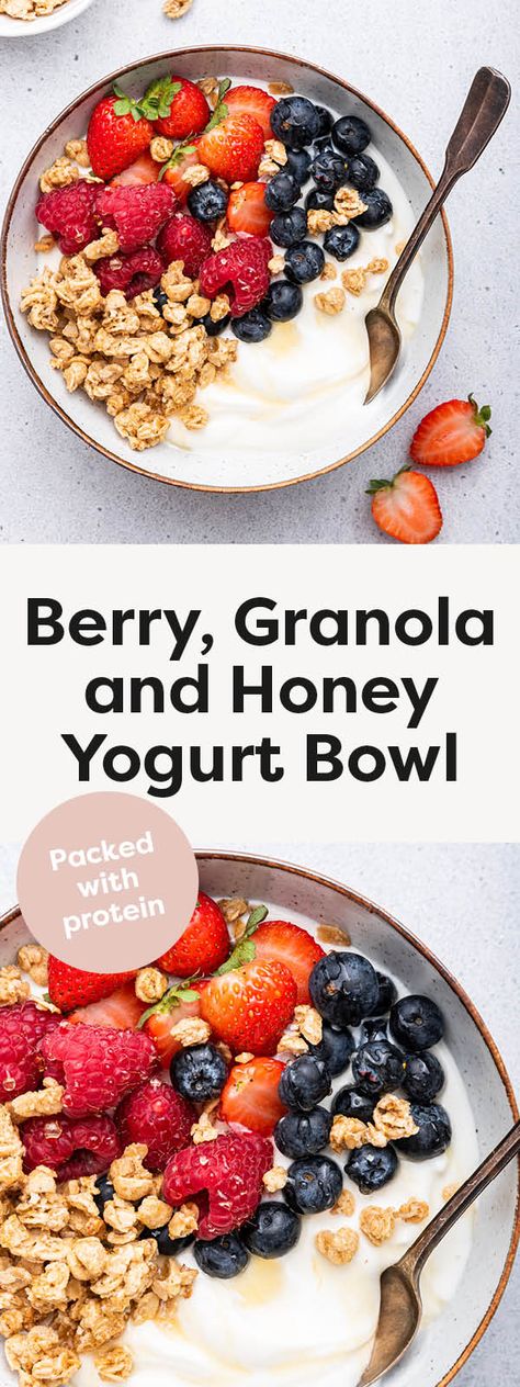 Sharing how to make the best yogurt bowls with four different topping variations. They're protein-packed, easy to make and perfect for breakfast or a snack. Balanced Meal Prep, Calorie Deficit Meal Plan, Low Sugar Yogurt, Best Healthy Meals, Yogurt Breakfast Bowl, Fruit And Yogurt Parfait, High Protein Yogurt, Bird Food Recipes, Fruit And Yogurt