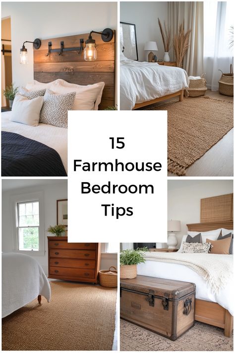 Tips and ideas to help you design the perfect cozy farmhouse bedroom to relax in. Bedroom Wall Space Ideas, Joanna Gaines Farmhouse Bedrooms, Master Bedrooms Farmhouse, Farmhouse Guest Bedroom Ideas, Joanna Gaines Bedroom Ideas, Farmhouse Bedroom Wall Decor Ideas, Old Farmhouse Bedroom, Bedroom Ideas Farmhouse Style, Rustic Farmhouse Bedroom Ideas