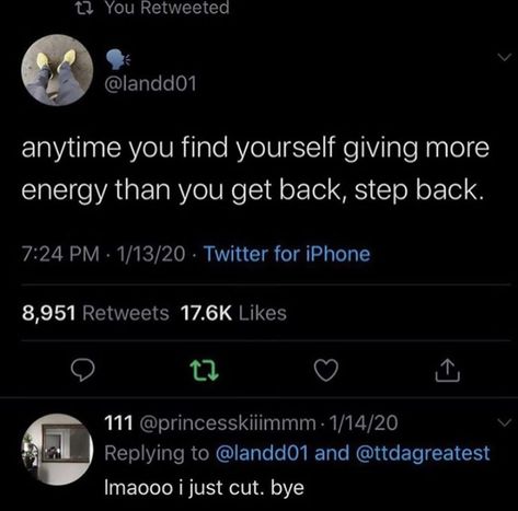 anytime you find yourself giving more energy than you get back, step back. Quotes Board, Quotes Arabic, First Love Quotes, Twitter Tweets, Writing Motivation, Glow Nails, Saved Pins, Got Quotes, Realest Quotes