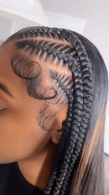 Half Sewin Half Feedin Braids, Half Back Braids, Half Feed In Half Sew In, Protected Hairstyles, Ponytails Hairstyle, Half Braids, Straight Hair With Braid, Straight Back Braids, Half Braided Hairstyles