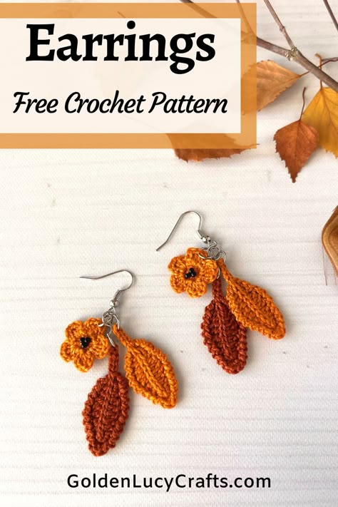 Crocheted Fall themed earrings. Crochet Necklace Pattern, Crochet Jewlery, Mandala Crochet, Crocheted Jewelry, Earrings Crochet, Fall Crochet Patterns, Micro Crochet, Crochet Jewelry Patterns, Crochet Earrings Pattern