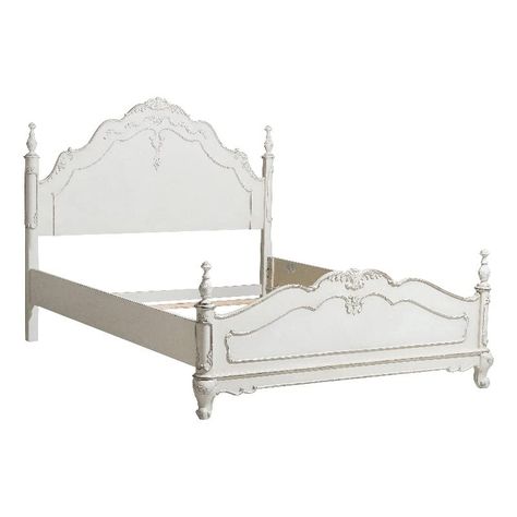 PRICES MAY VARY. Includes headboard, footboard and rails Materials: Wood, wood veneer, MDF board Finish: Antique white, gray Foundation/box spring required. The Cinderella Collection is your little childs dream come true. The Victorian styling incorporates traditional floral motif carving details on the white with gray rub-through finished full bed that will create the feeling of stepping into a fairy tale. Carved finials top the corner posts of each post further lending to the classic look. Che White Queen Bed, Chambre Inspo, Youth Bedroom, Standard Bed, Princess Room, Twin Bed Frame, Solid Wood Bed, Dream Room Inspiration, Wood Beds