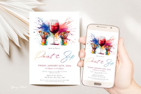 Paint And Sip Invitations, Adult Painting Party, Wine And Paint Party, Paint And Sip Party, Painted Invitations, Sip N Paint, Heart Party, Painting Party, Photo Website