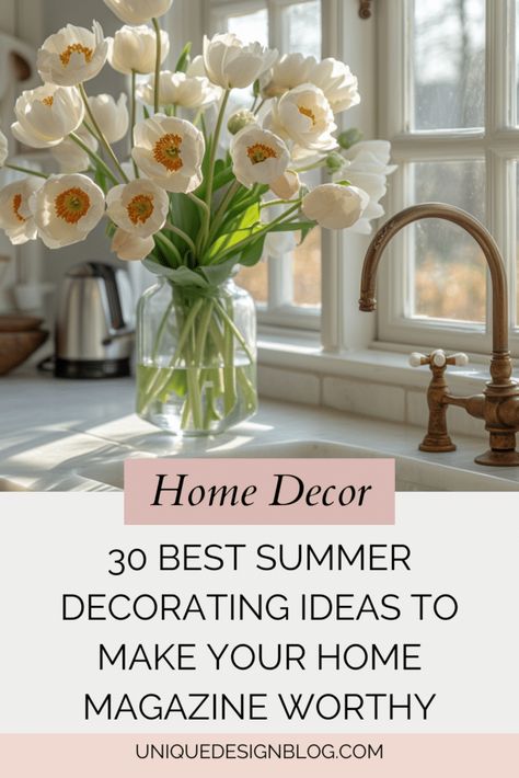 30 Best Summer Decorating ideas to make your home magazine worthy Flowers In Home Aesthetic, Summer Decor Living Room, Summer Home Decor Living Room, Boho Apartment, Boho Apartments, Summer Decorating Ideas, Home Magazine, Summer Home, Summer Home Decor