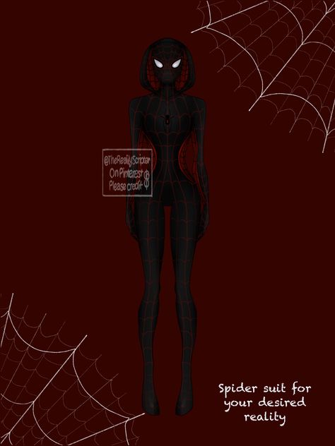 Black Widow Spiderman Suit, Spider Suits Female, Female Spiderman Suit, Spiderman Oc Suit Female, Spider Suit Design, Female Spidersona Oc, Spiderman Suit Designs, Female Spidersona, Black Widow And Spiderman