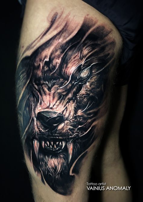 Zombie Wolf Tattoo, Wolf And Skull Tattoo, Werewolf Tattoo Design, Cool Werewolf, Wolf Skull Tattoo, Tattoo Crane, Werewolf Tattoo, Fake Tattoo Sleeves, 16 Tattoo