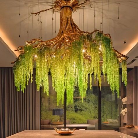 Weeping Willow Chandelier: Illuminate Your Home with Natural Elegance Diy Hanging Willow Tree, Willow Chandelier, Shadow Chandelier, Bar Facade, Forest Bar, Tiny Guest House, Dragon Nursery, Spa Room Decor, Chandelier Kitchen