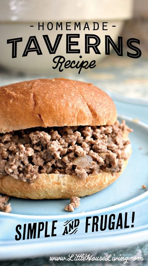 Need a great frugal, easy to make meal for supper this week? You already have all the ingredients needed for this Homemade Taverns Recipe! #homemadetavernsrecipe #loosemeatsandwich #frugalrecipes #maidritesandwich Taverns Recipe, Maid Rite Sandwiches, Homemade Burger Buns, Loose Meat Sandwiches, Meat Sandwich, Sloppy Joes Recipe, Homemade Burgers, Hamburger Recipes, Frugal Meals