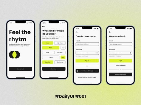 Mobile screens of music app sign up process & onboarding Dispatch Dating, Sign Up Ui, Habit Tracker App, Onboarding App, Dating Apps Free, Enneagram 8, App Form, Basic Computer Programming, Event App