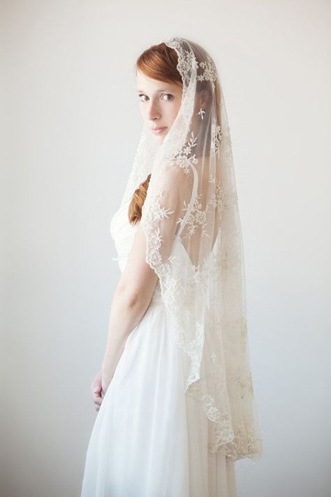 Snippets, Whispers and Ribbons – The Most Beautiful Veils for a Vintage Bride Mantilla Veil Wedding, Lace Mantilla Veil, Embellished Veil, Beaded Wedding Veils, Wedding Veil Vintage, Lace Veils Bridal, Lace Mantilla, Beaded Veils, Mantilla Veil