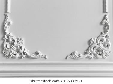 Beautiful Ornate White Decorative Plaster Moldings Stock Photo (Edit Now) 135332951 French Moulding, Wall Panel Moulding, Plaster Mouldings, Wall Panel Molding, Decorative Plaster, Panel Moulding, Decorative Mouldings, Panel Wall, Wall Molding