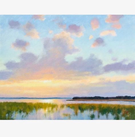 Sunset Marsh Painting, Marsh Sunset Painting, Marsh Painting South Carolina, Marsh Watercolor, Marsh Sunset, Marsh Art, Marsh Painting, Florida Landscape, Collaborative Art Projects