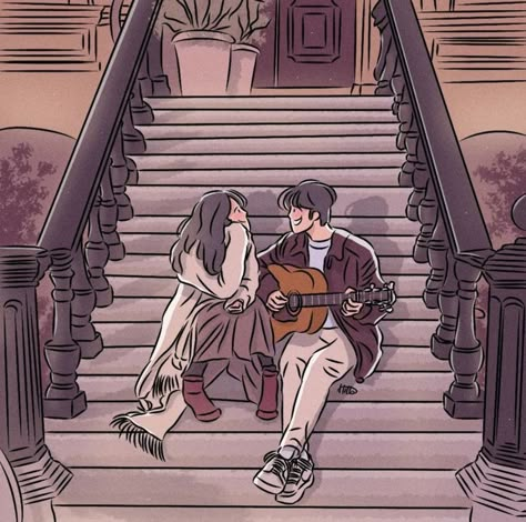 Couple Guitar, Relationship Illustration, Couple Portrait Illustration, 2023 Illustration, Guitar Sketch, Dream Relationship, Wallpaper Wa, Instagram Status, Cute Couple Drawings