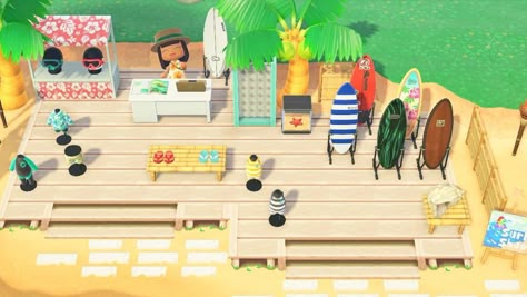 Acnh Surf Shop, Animal Crossing Island Ideas, Acnh Terraforming, Ac Ideas, Scene Ideas, Rental Ideas, Animal Crossing 3ds, Animals Crossing, Ac New Leaf