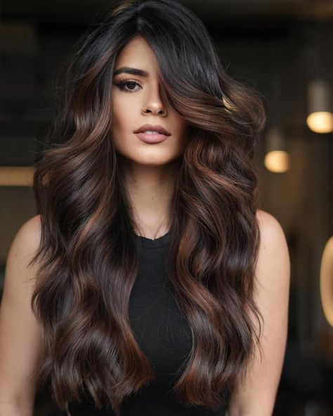 Rich Dark Brown Hair Color Balayage, Black With Brown Balayage, Black Hair With Chocolate Balayage, Dark Brown Balayage On Black Hair, Brown Balayage On Black Hair, Chocolate Brown Balayage, Balayage On Black Hair, Balayage Dark, Dark Brown Hair Balayage