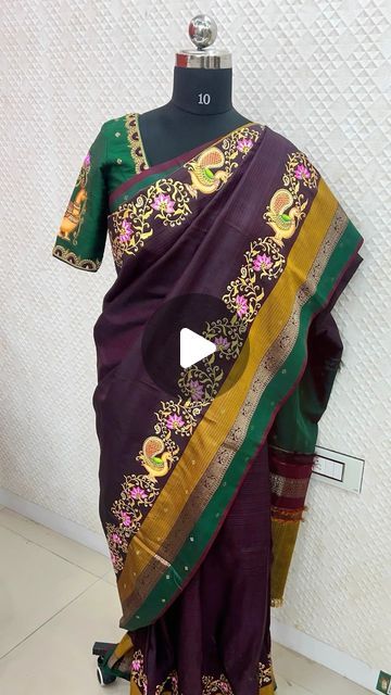 Tanjore Painting On Sarees, Tanjore Painting On Fabric, Fashionable Saree, Saree Painting Designs, Saree Painting, Hand Work Design, Fashionable Saree Blouse Designs, Hand Painted Sarees, Tanjore Painting