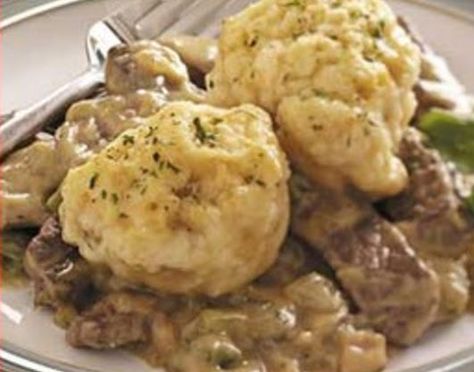 Steak Strips with Dumplings | Just A Pinch Recipes Biscuit Meal Ideas, Steak And Dumplings, Dinner For Two Recipes, Steak Strips, Beef Meals, Dumplings Recipe, How To Cook Beef, Strip Steak, Dumpling Recipe