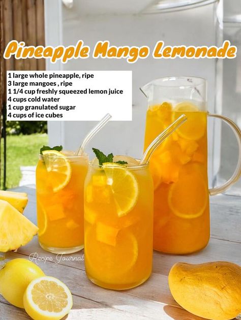 Pineapple Mango Lemonade Recipe, Pineapple Mango Lemonade, Mango Lemonade Recipe, Lemonade Aesthetic, Ice Cube Recipe, Mango Lemonade, Squeezed Lemon, Recipe Journal, Lemonade Recipe